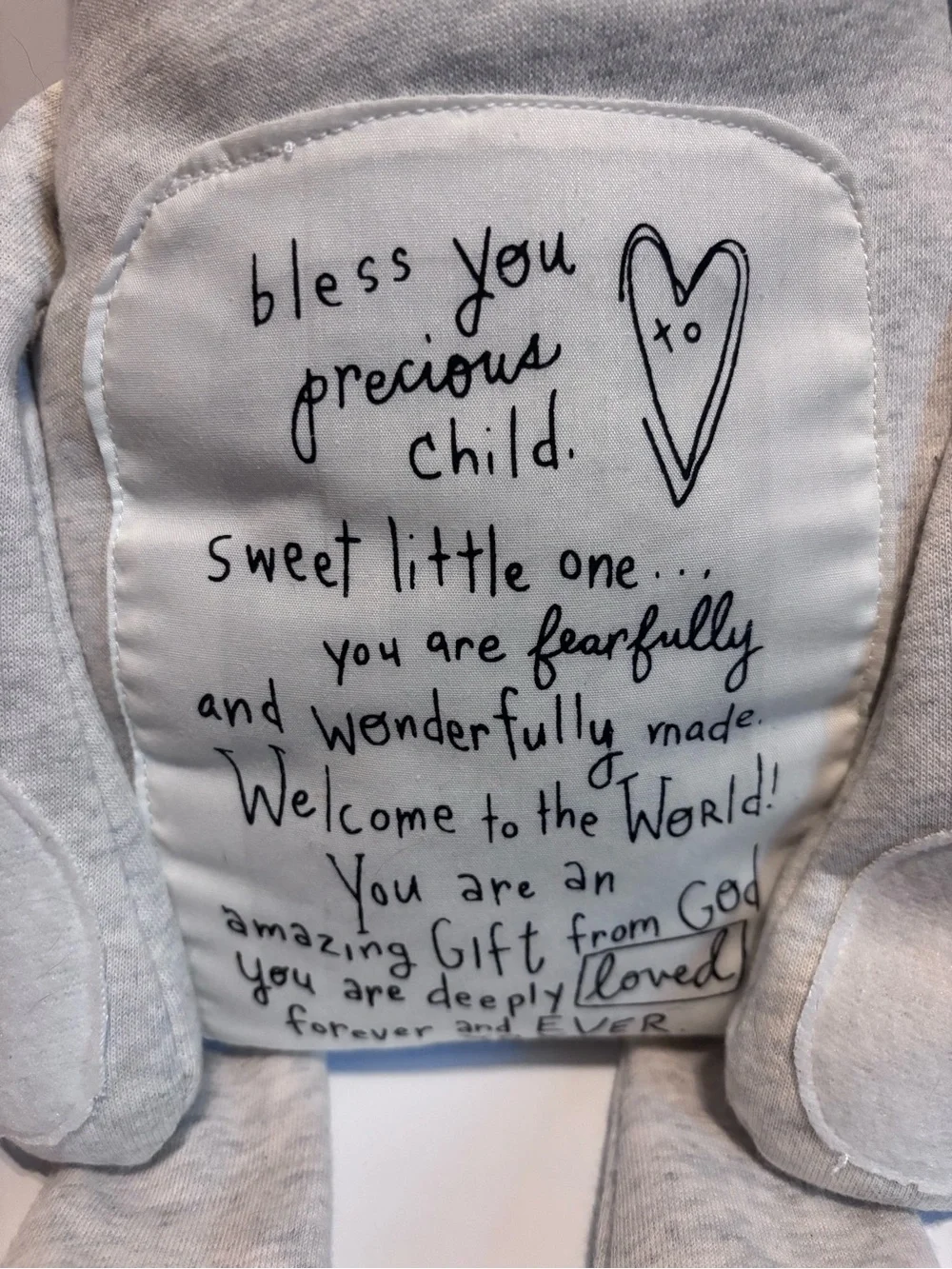 Demdaco Light Gray Plush Bear Pillow with Embroidered Panel